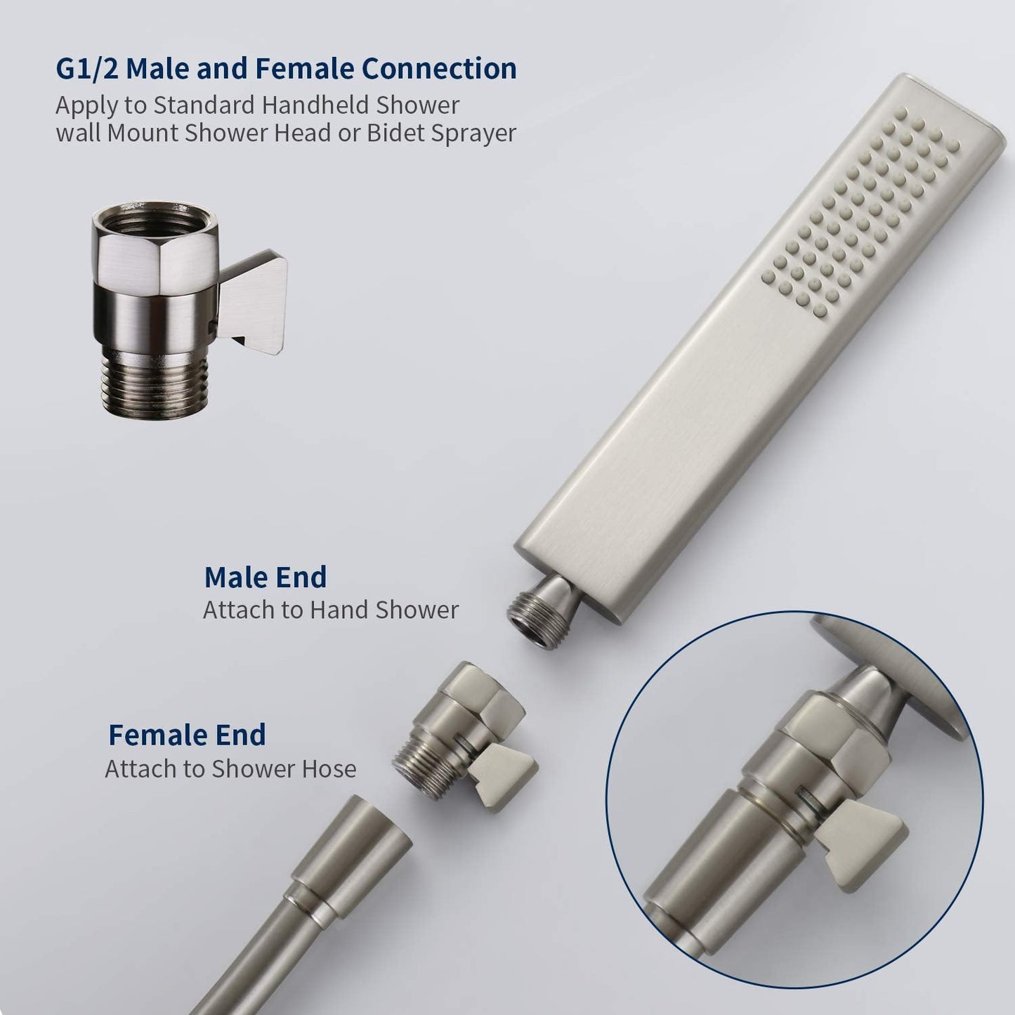 Tenfe Water Flow Control Valve, Brushed Nickel Shut Off Valve for Hand shower Adjustable Water Pressure Turn off Valve, Brass G1/2 Standard Connection