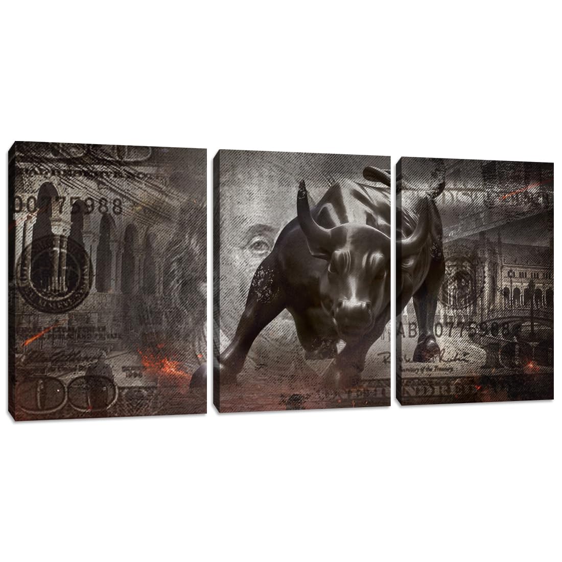 Motivational Wall Art Canvas Print Bull Office Decor 3 Pieces Inspirational Framed Prints Entrepreneur Quotes Decoration Framed Ready to Hang - 36" W x 16" H