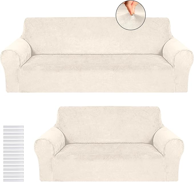 Peryiter 2 Pcs Sofa Covers Couch and Loveseat Covers Set Stretch Sofa Slipcover