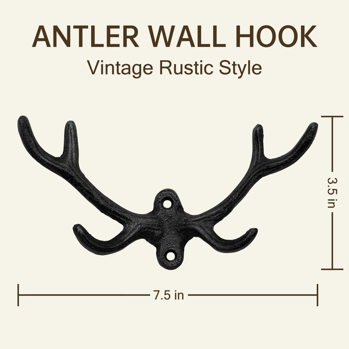 HERNGEE Cast Iron Antler Wall Hook – Black Rustic Deer Antlers Wall Hook, Heavy-Duty Coat & Key Hook for Entryway, Bathroom, or Bedroom, 1 Pack