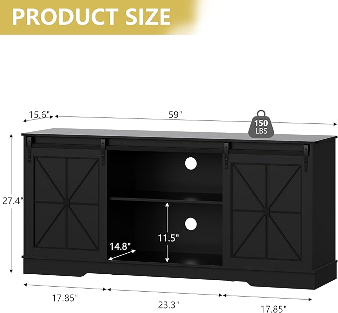 Farmhouse TV Stand for 65/60/55 Inch Tvs, Rustic Entertainment Center
