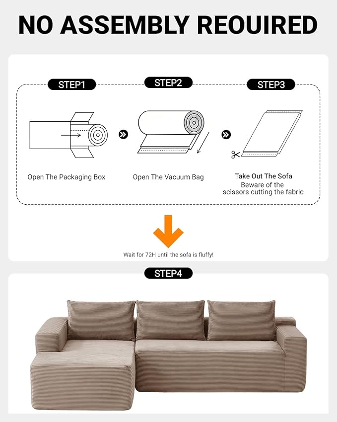 97" Cloud Sectional Couch, Modern Modular Sectional Sofa