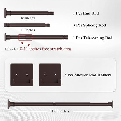 UIOSANRT Brown Shower Curtain Rod 31-79 inches, Stainless Steel Shower Rod & Tension Rod, Adjustable Tension Shower Curtain Rod for Bathroom, Windows, Closet