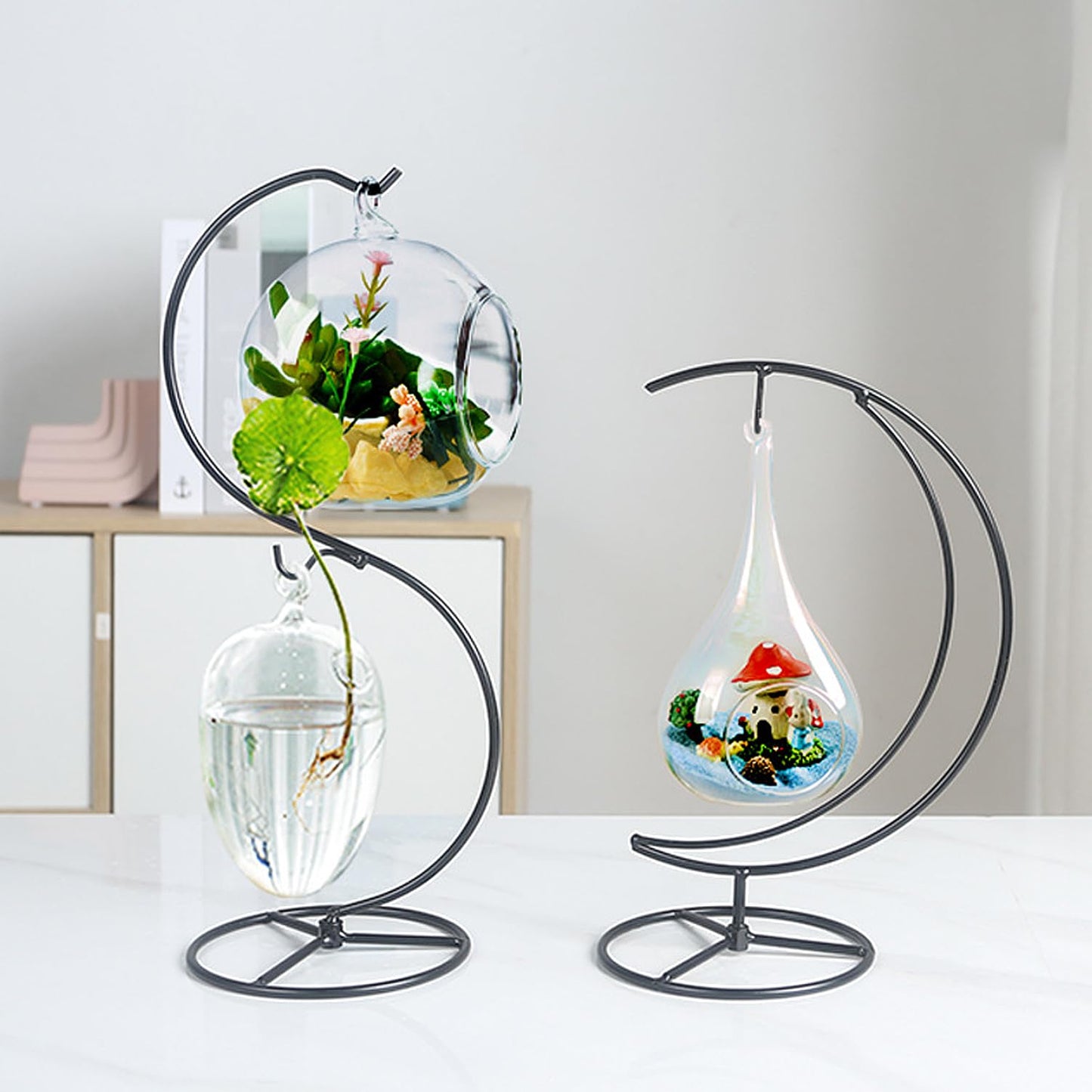 YOLDEGII Ornament Display Stand, Ornament Hanger Holder Glass Ball Air Plant Holder, Hanging Terrarium Stand for Christmas Wedding, Home Office Decor(S-Style)