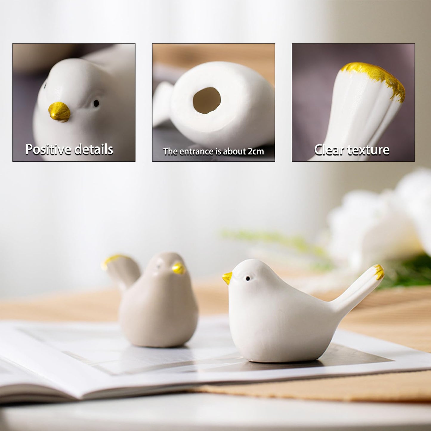 2Pack Bird Toilet Bolt Caps,Toilet Bolt Covers Decorative,Cute Funny Ceramics Bird Decorative,Closestool Bottom Easy Installation Replacement Parts（J-White）