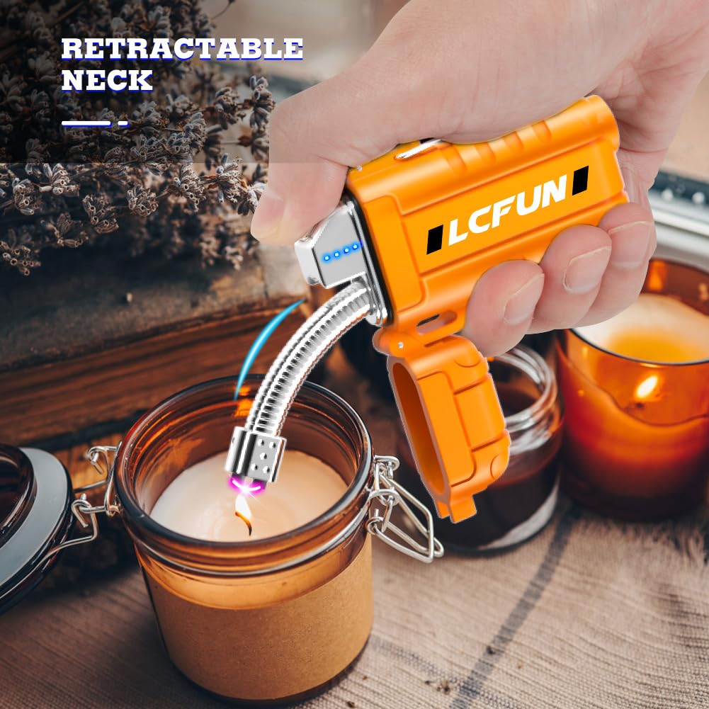 LcFun USB Rechargeable Electric Arc Lighter Windproof Plasma Lighters with LED Battery Display, Waterproof Electronic Flashlight Lighters with Lanyard for Camping, Survival Tactical Gear