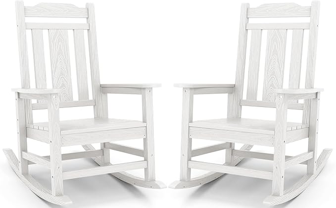 SERWALL Oversized Outdoor Rocking Chair Set of 2, HDPE Outdoor Rocking Chair