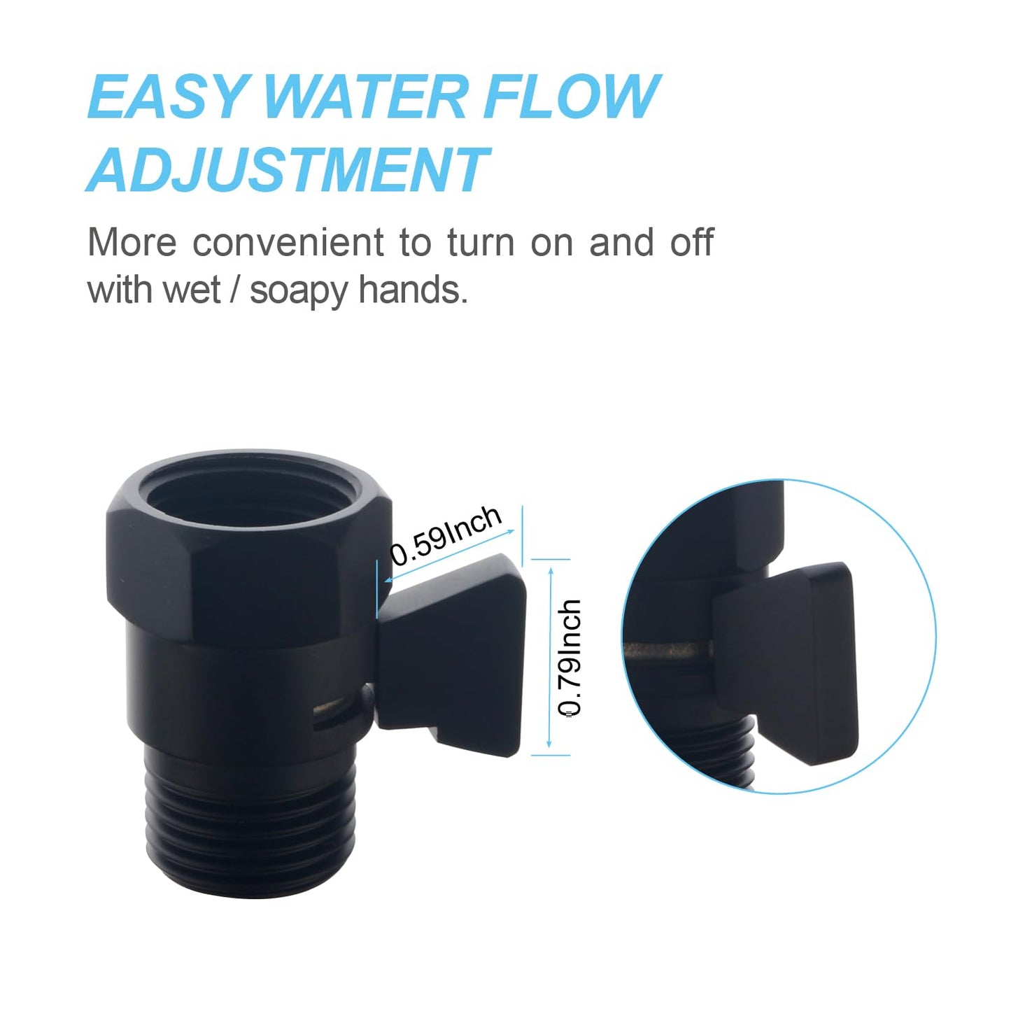 AZOS Brass Shut Off Valve, Water Flow Control Valve, Shower Head Shut Off Valve, Water Flow Control Valves G1/2 Pressure Regulator, Water Pressure Regulator in Black