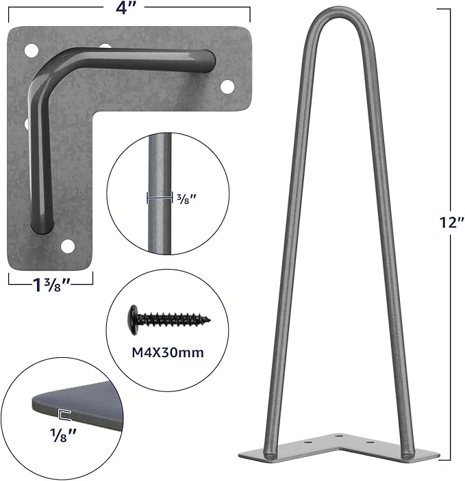 SMARTSTANDARD 12 Inch Heavy Duty Hairpin Furniture Legs, Metal Home DIY Projects