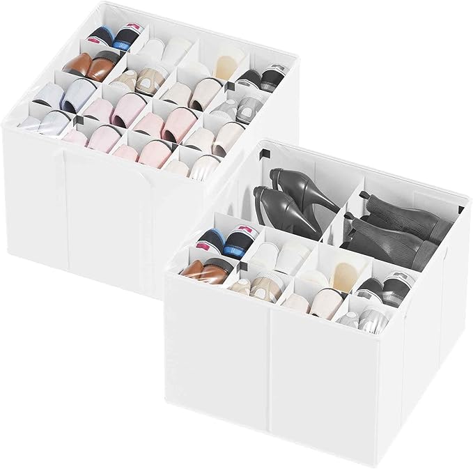 SpaceAid Shoe Organizer for Closet, 2 Pack Foldable Shoe Storage Containers