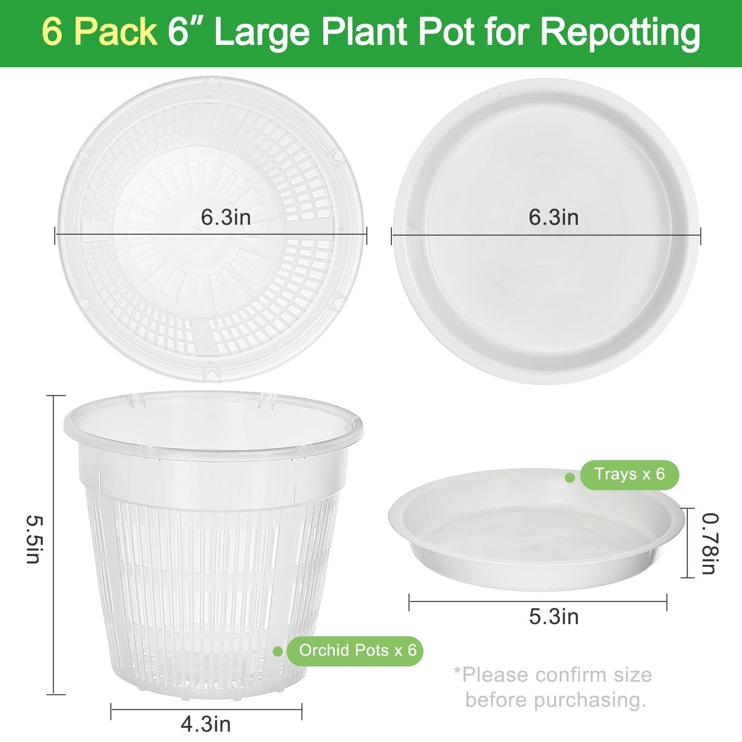 MYITYARD Orchid Pot, 6 Pack 6 Inch Orchid Pots with Holes & Saucers for Repotting - Clear Plastic Plant Pots for Indoor Outdoor Flower Planters Dendrobium Phalaenopsis