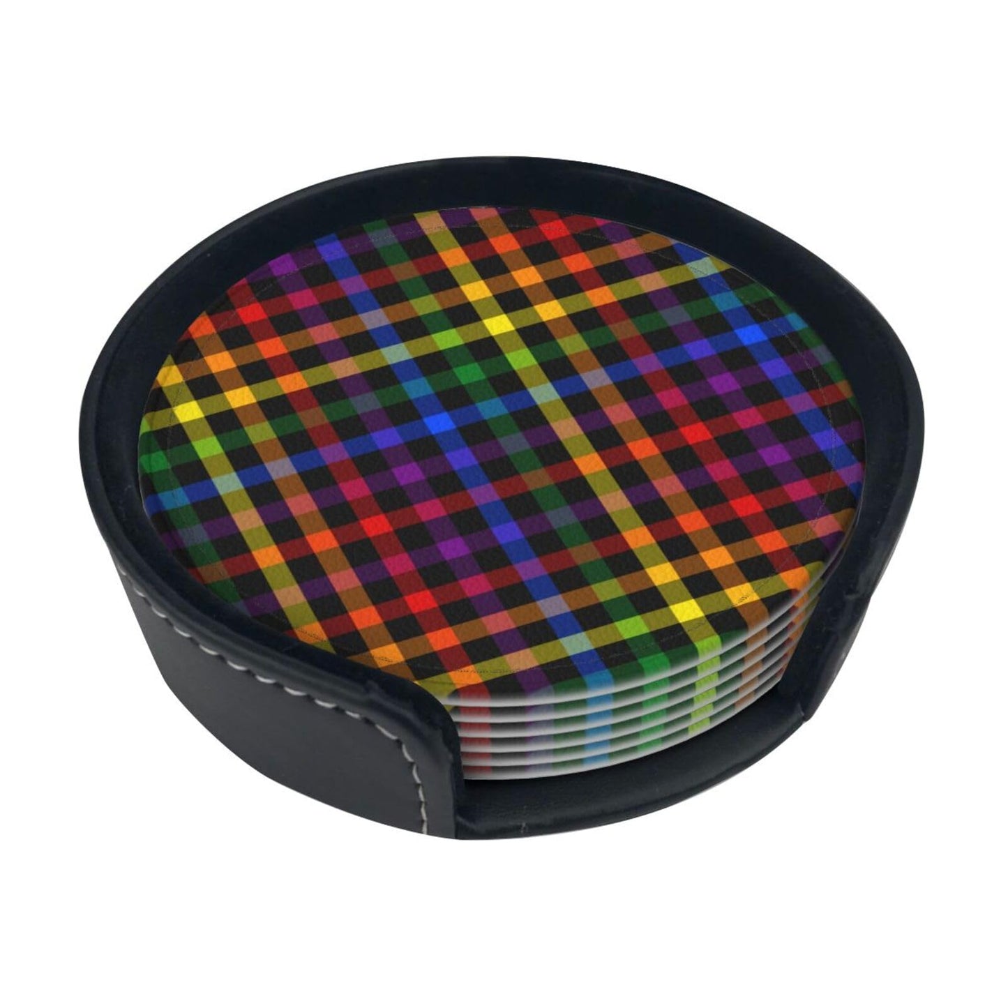 6 Pcs LGBT Gay Pride Coasters with Holder Rainbow Round Coasters Drink for Kitchen Dining Home Table Decor