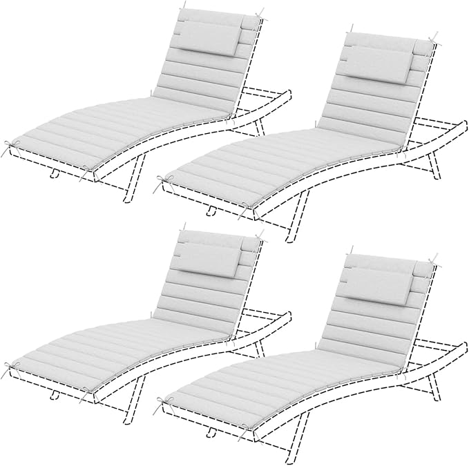 Sundale Outdoor Olefin Quilted Lounge Cushion Set of 4, Patio Foldable Chaise