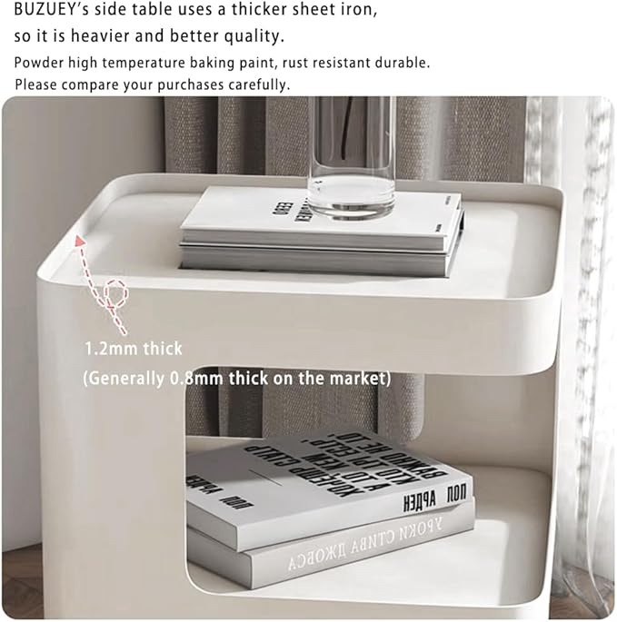 Modern Metal Side Table with Storage, Small End Table