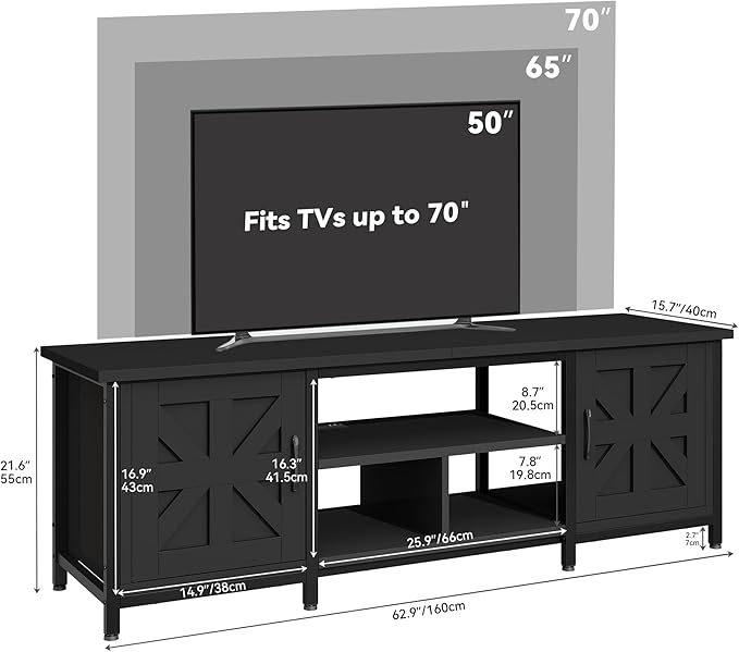 YITAHOME TV Stand with LED Lights & Charging Station, Farmhouse Entertainment