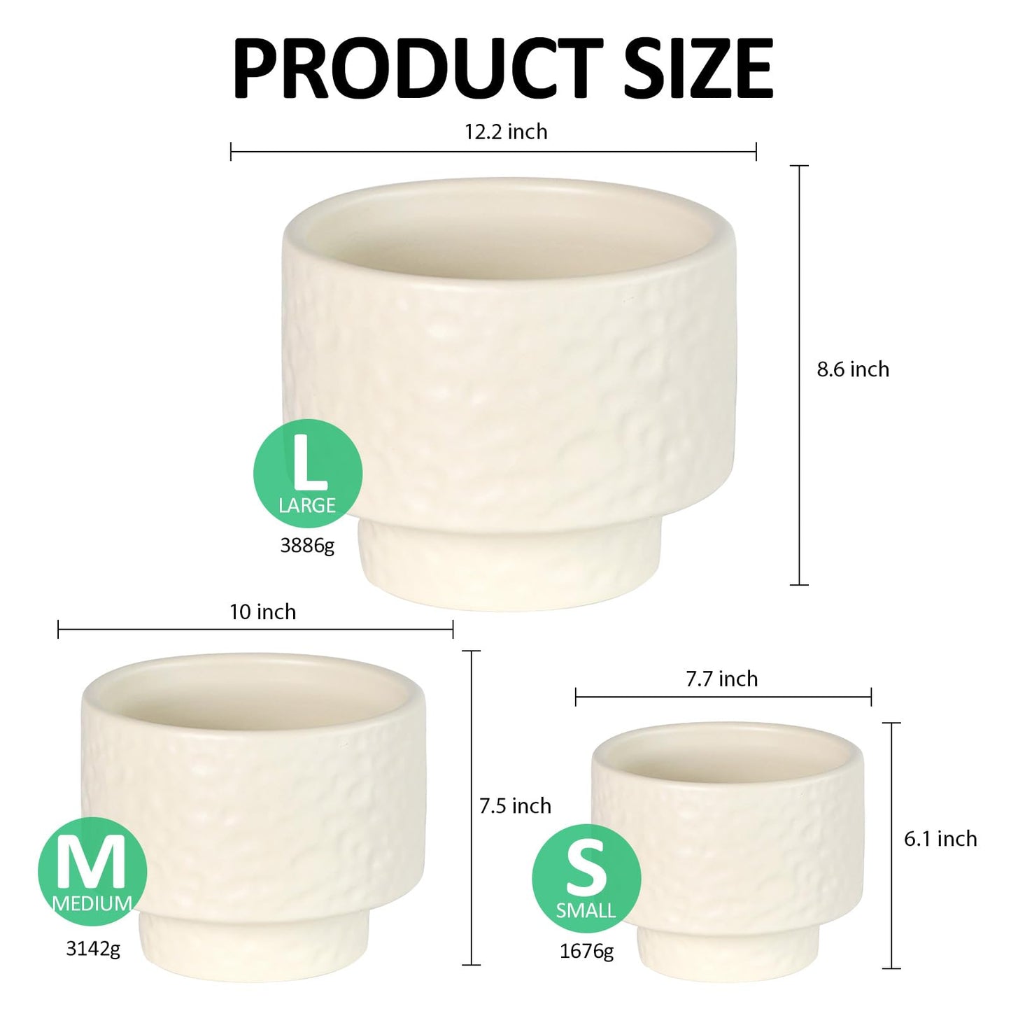 OXART Ceramic Plant Pots, 12.2+10+7.7 inch Planters with Drainage Hole, 3 Piece Large Ceramic Pots for Plants, Stylish Flower Pots for Indoor Plants, Perfect for Home Office Entryway, Yellow