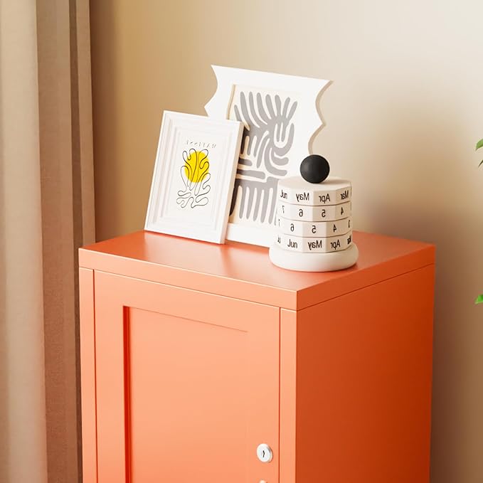 ALBAD Metal Nightstand with Lockable Cabinet, Compact Mini Locker Bedside Table