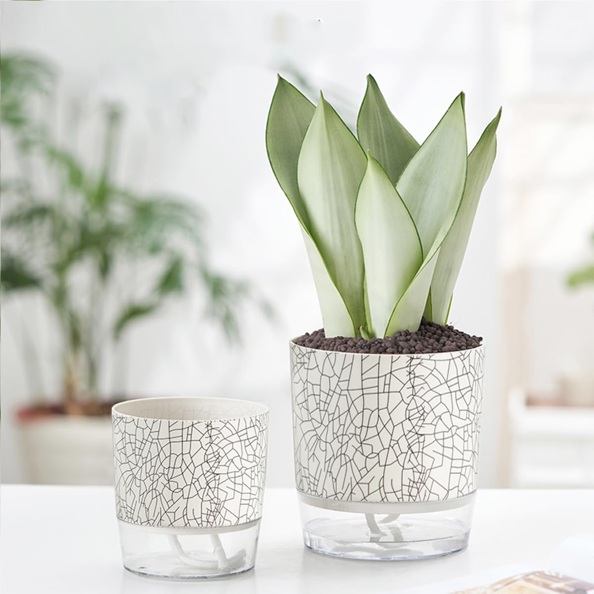XKYQSY 3 Pack 4.3+5.5+6.3 Inch Self Watering Pots Set, Self Watering Planter with Reservoir and Wick Rope for Indoor/Outdoor Plants, Modern Houseplants Pots for African Violets,Cactus,Herbs,Succulents