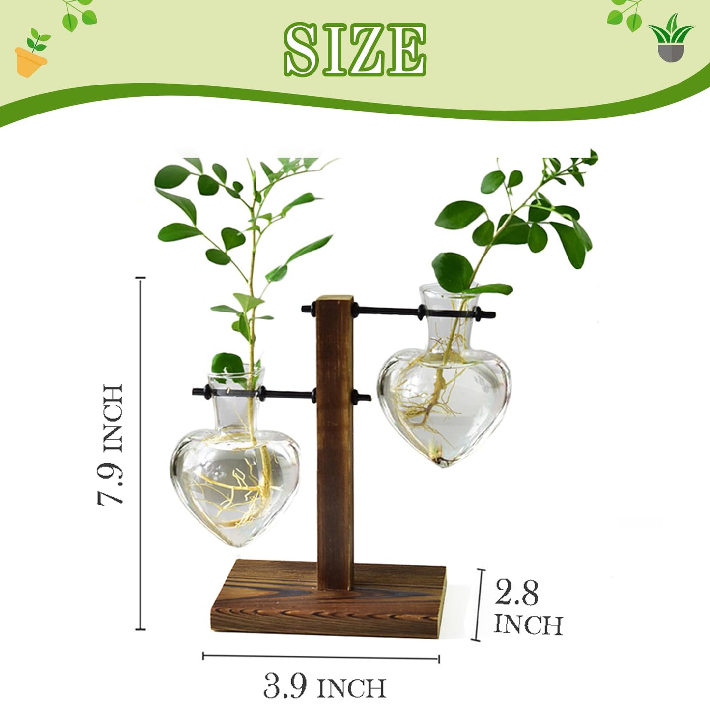 XXXFLOWER Plant Terrarium Wooden Stand, Hydroponic Planter Bulb Glass Metal Swivel Holder Retro Air Plants Water Plants for Home Office Decoration,Gifts for Plant Lover Wife Mom- 2 Love Bulb Vase
