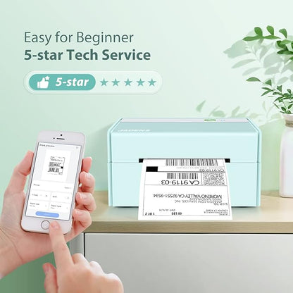 JADENS Bluetooth Thermal Label Printer -Wireless Shipping Label Printer for Small Business & Package, USPS, Etsy, Amazon, Compatible with iPhone, Windows, Android, 4x6, Label Maker, Green