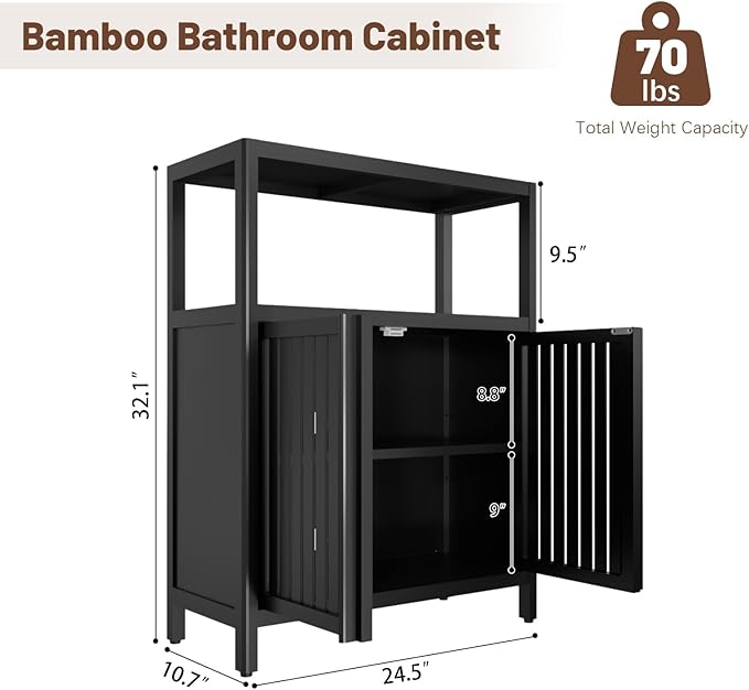 Bamboo Storage Cabinet Bathroom Floor Cabinet Side Storage Organizer Cabinet