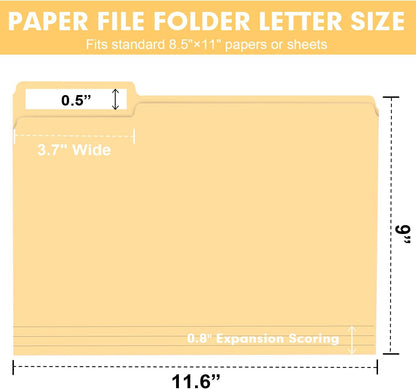 File Folder, RAZCC 200 Pack Colored File Folders, 1/3 Cut Tab File Folder Letter Size, Filing Folders with Tabs for Office School Business Use, Assorted 10 Colors