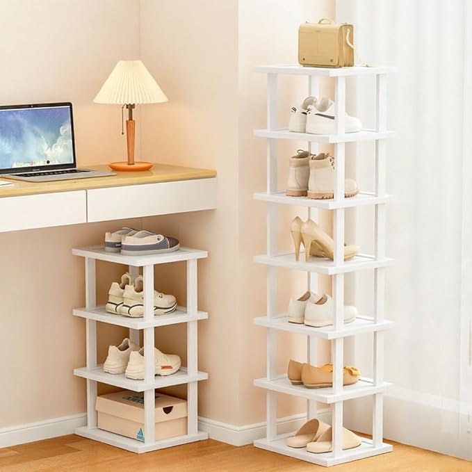 SAN HE Bamboo Shoe Rack 5Tier- Vertical White Shoe Rack
