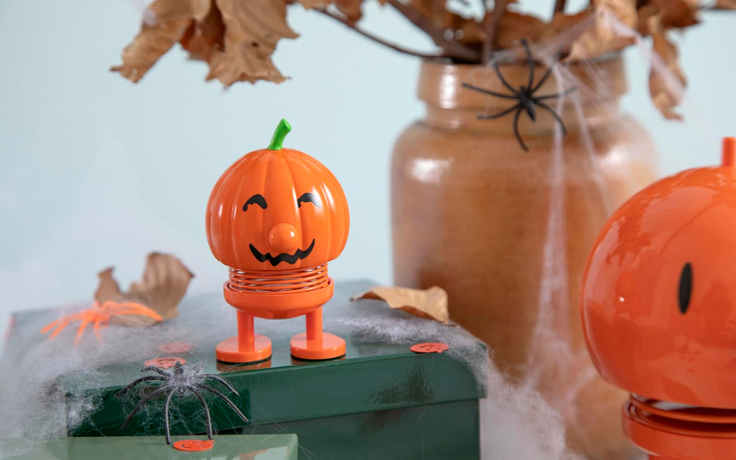Hoptimist Pumpkin Bumble - Danish Design Home Decor Ornament - Plastic Figurine with a metal spring, Small - Creates Cheerful Movement - (Orange)