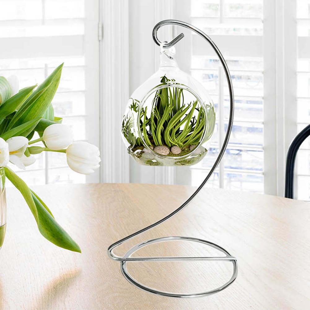 Fosinz 6 Inch Silver Ornament Display Stand, Metal Ornament Hanger Stand for Hanging Glass Globe, Air Plant Terrarium, Christmas Ornament, Witch Ball, Home Office Wedding Decoration (Sliver)