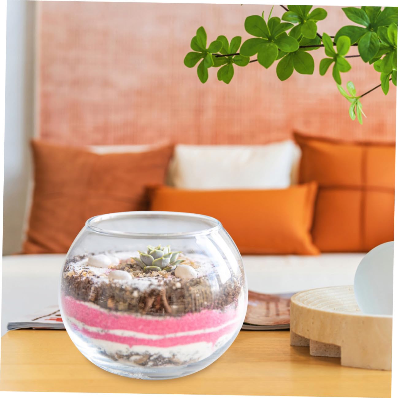 WATIIFUFU Glass Vase Hydroponic Plant Holder 15cm Round Bubble Fish Bowl Terrarium Container for Home Office Desktop Decoration