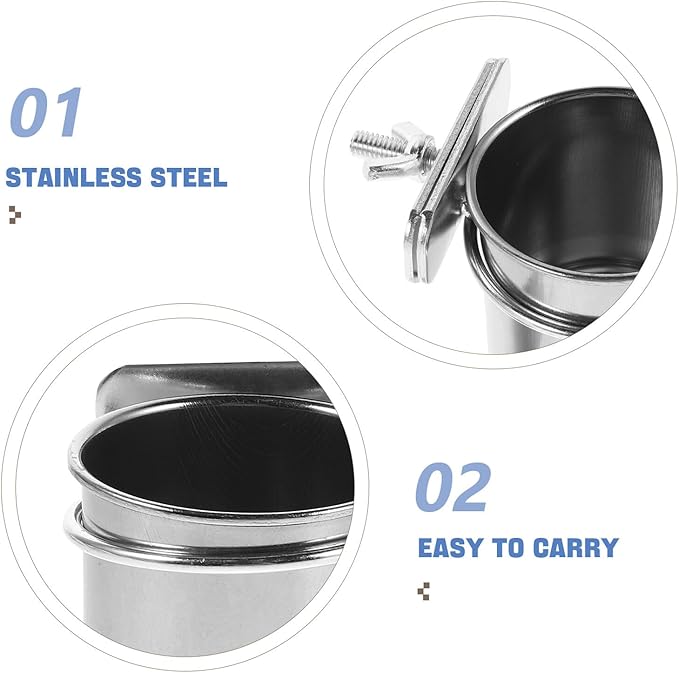 LALAFINA Stainless Steel Parrot Feeding Cups with Clamp Holders, 2pcs Bird Food Bowls 4.4cm 5.5cm for Cage Coop Feeding, Compatible with Cockatiel Budgie Parakeet