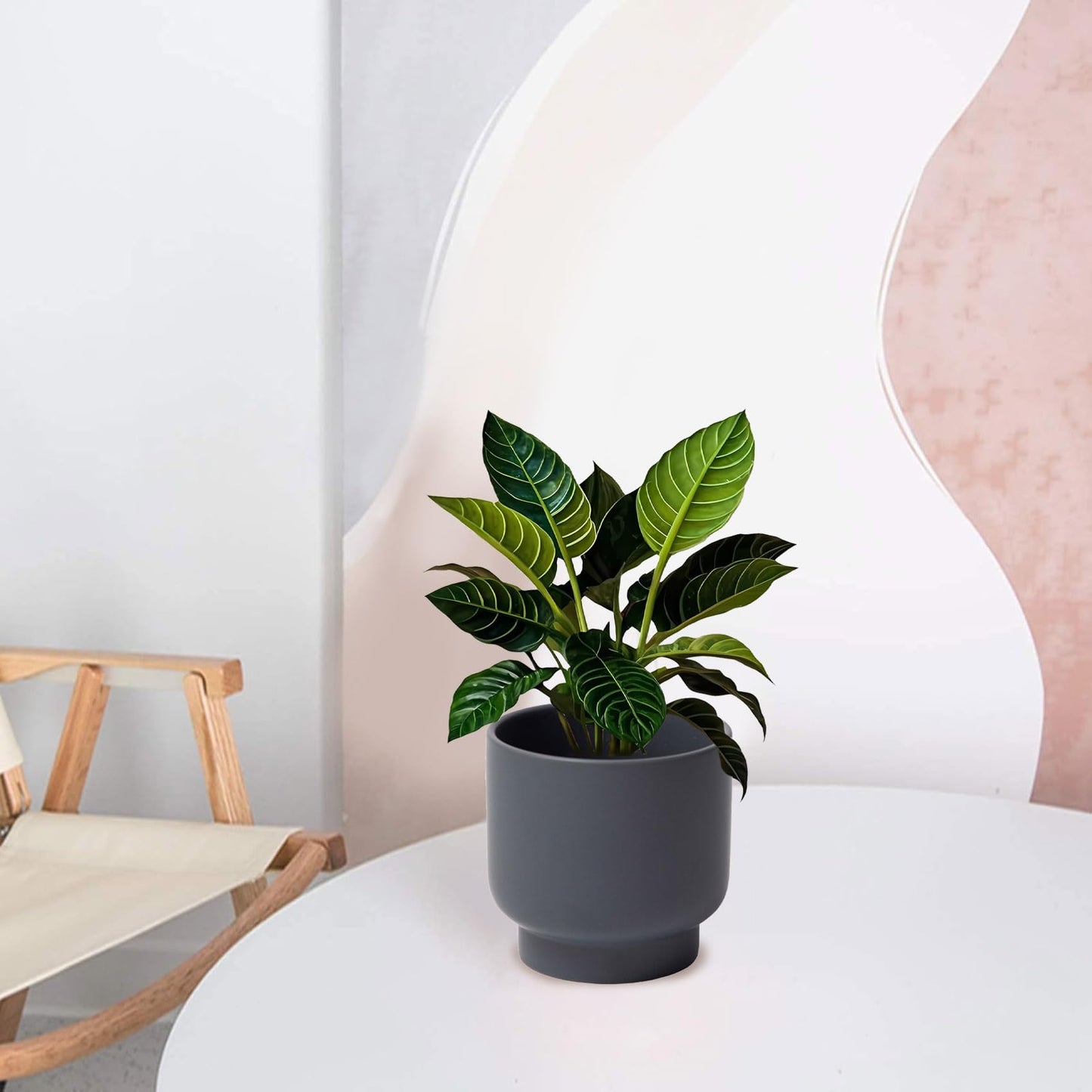 LB Grey Ceramic Planters for Indoor Plants, Succulent Plant Pots Ceramic Flower Pots, Modern Plant Pot for Living Room Office Home Decor, Round Flower Pot of 4.3 Inch(Plant Not Included)