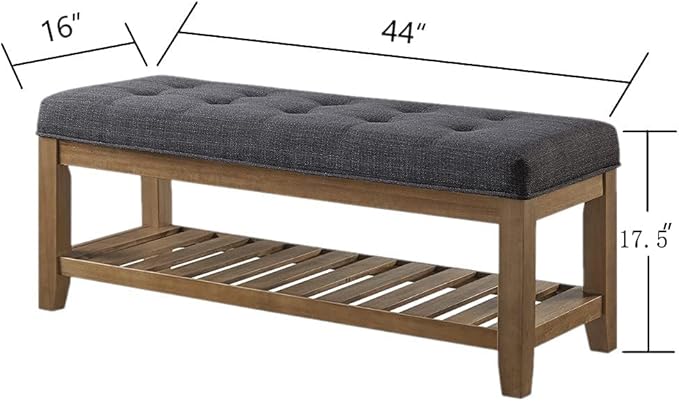 24KF Large Rectangular Upholstered Tufted Linen Fabric Ottoman Bench, Padded