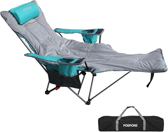 Reclining Camping Chair with Removable Footrest Lounge Chair with Headrest