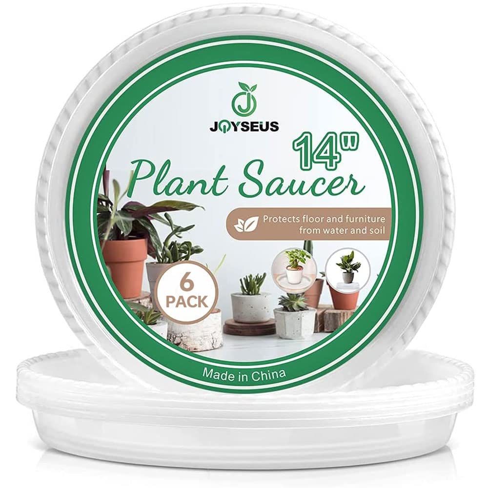 JOYSEUS Plant Saucers - 6 Pack of 13 Inch - Durable Plastic Plant Tray for Flower Pots, Clear Plant Saucer for Indoor Plants Pots & Outdoor Plants (6 Pack)