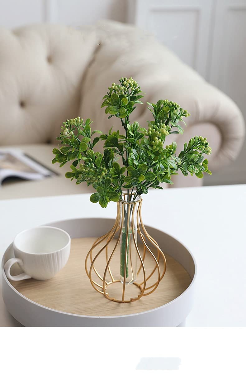 Table Flower Vases,Gold Geometric Metal Frame Clear Glass Tube Bud Vase Hydroponic Plants,Bulb-Shaped Design,Gold Vase Decorative for Fridge,Window,Home,Party(gold 10)