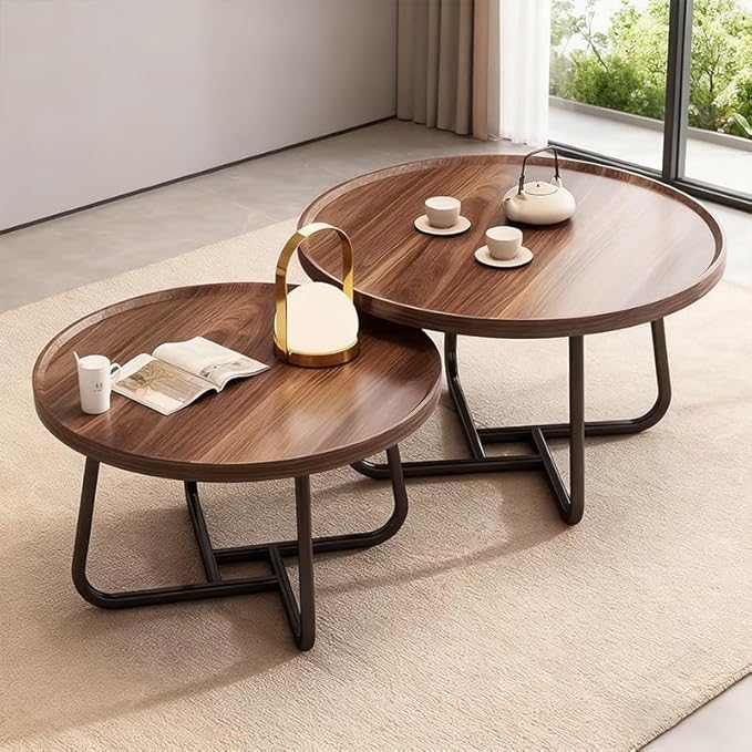 Round Nesting Coffee Table Set of 2, Mid Century Modern, Center