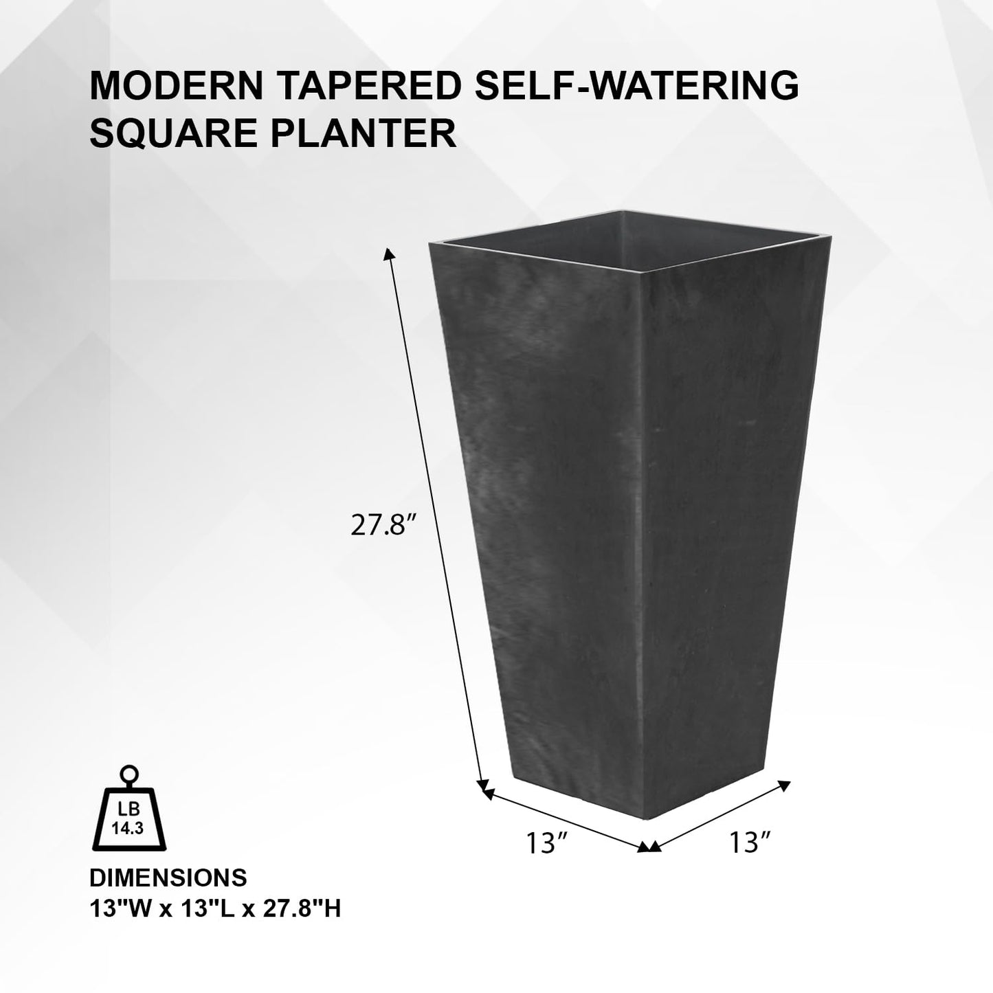 XBrand Modern 28-Inch Tall Square Planter, Tapered Design for Indoor & Outdoor Use, Patio Decor, Set of 2, Black