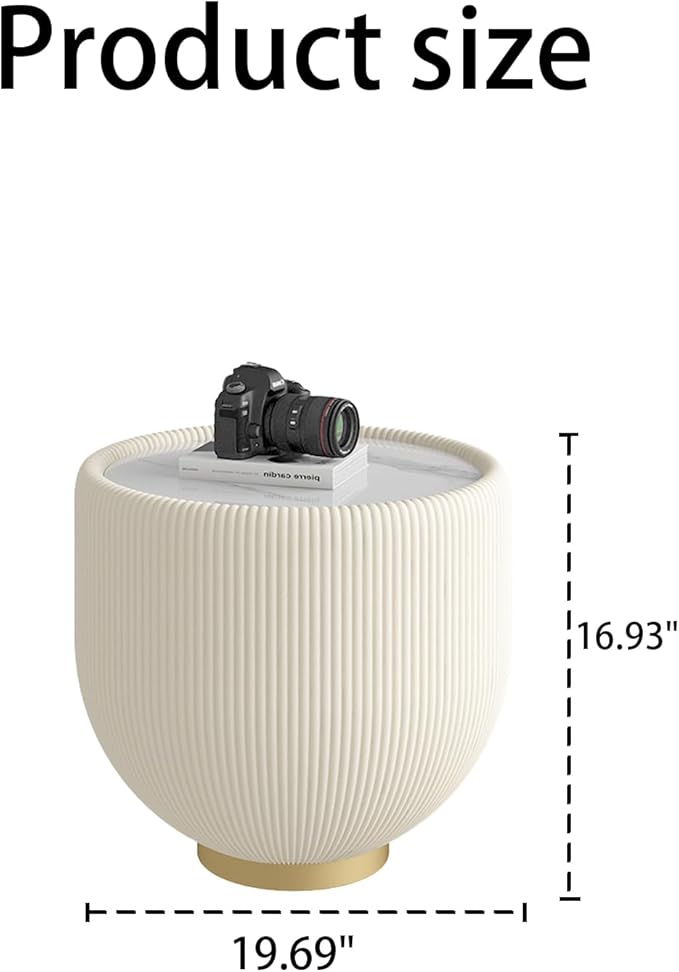 Henf Marble Round Side Table, 19.7" Fluted End Table