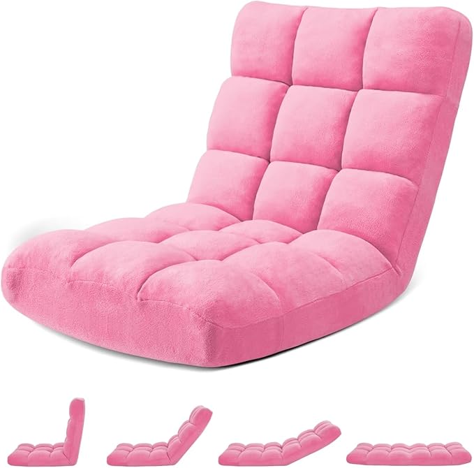 Folding Floor Gaming Chair 14-Poistion Cushioned Adjustable Floor Lazy Sofa