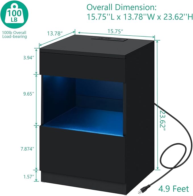 HOMMPA Open Shelf LED Nightstand