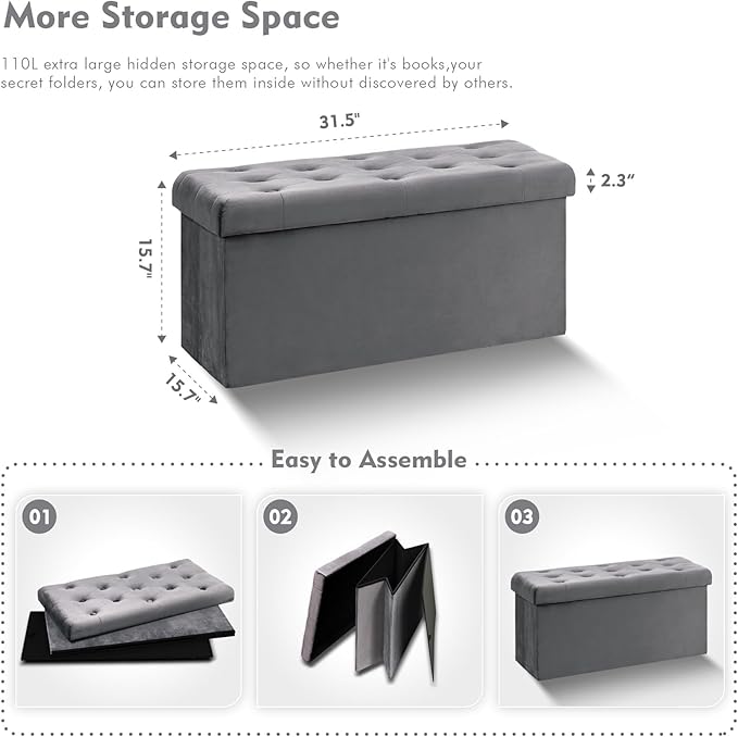 B FSOBEIIALEO Folding Storage Ottoman, Long Ottomans Shoes Bench, Velvet