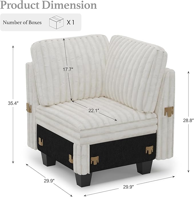 Belffin Corduroy Corner Seat for Modular Sofa Sectional Couches for Living Room