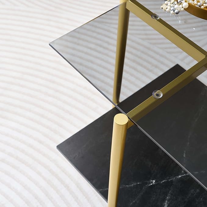 LumFurn Glass End Table, Mid-Century Modern Design Sofa Table,