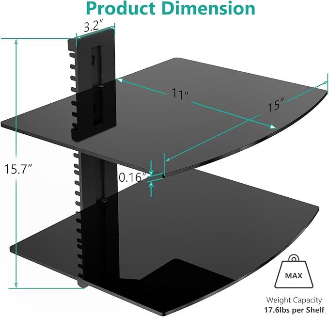 WALI Floating TV Shelf, 2 Tier Glass Projector Shelf