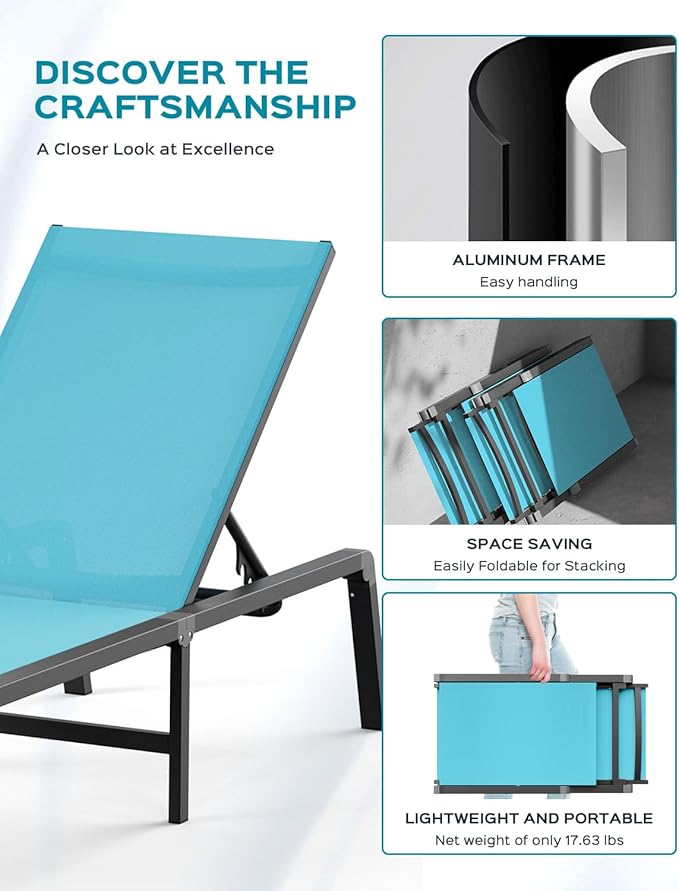 Patio Chaise Lounge Chair Set of 2, Foldable Lounge Chairs