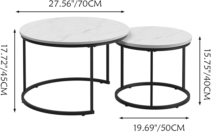 Homy Casa 27.6inch Round Coffee Table Set of 2, Modern Nesting Coffee Tables