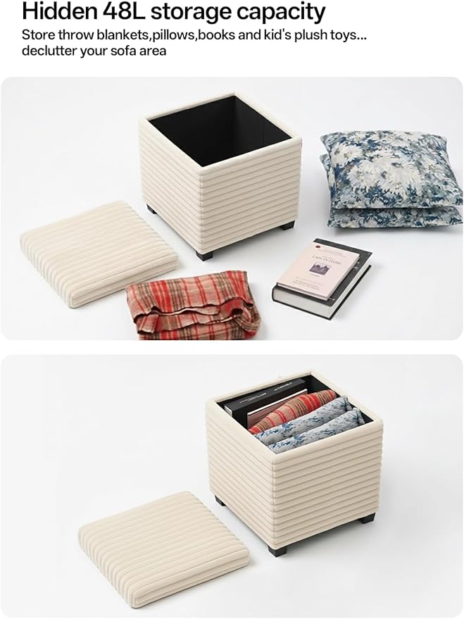 ABHENG 17.7 inches Faux Fur Ottomans Cube