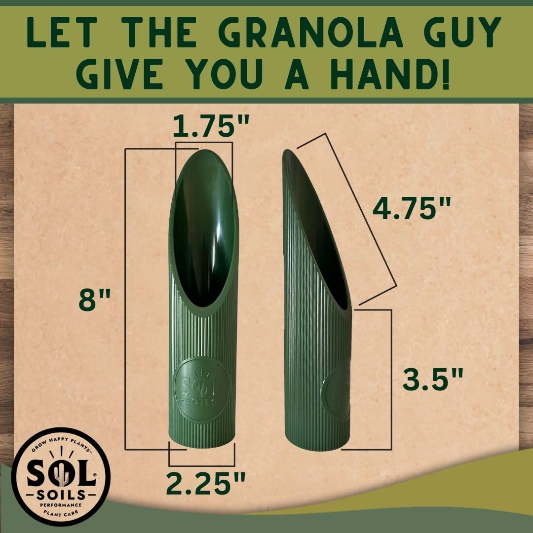 Sol Soils Granola Guy’s Scrumptious 8" Small Scoop for Transplanting, Potting, Repotting & Plant Care – Durable Gardening Tool for Soil, Sand, & More