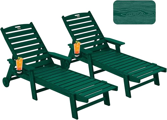 Patio Chaise Lounge Chair Set of 2, Oversize Lounge Chairs